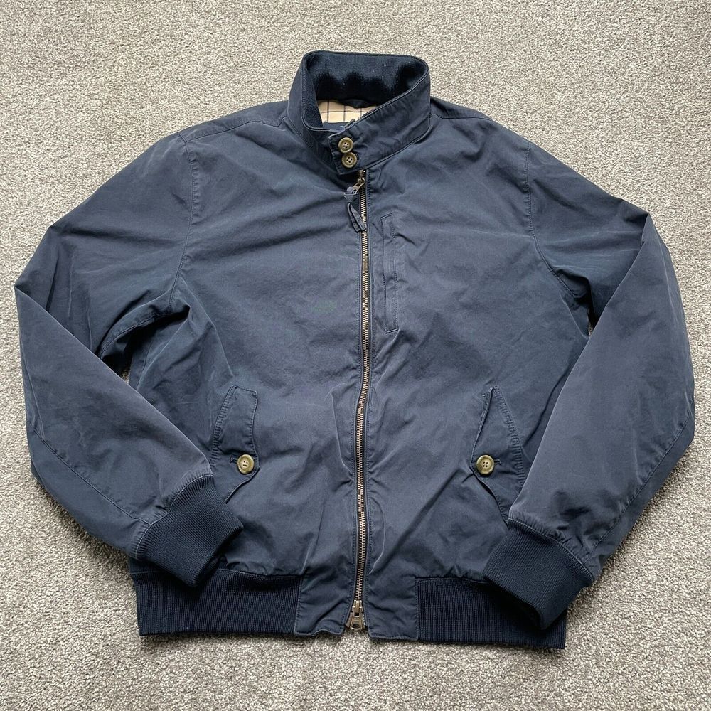 J.CREW Jacket Adult Medium Navy Blue Harrington Bi Swing Bomber Plaid Lined